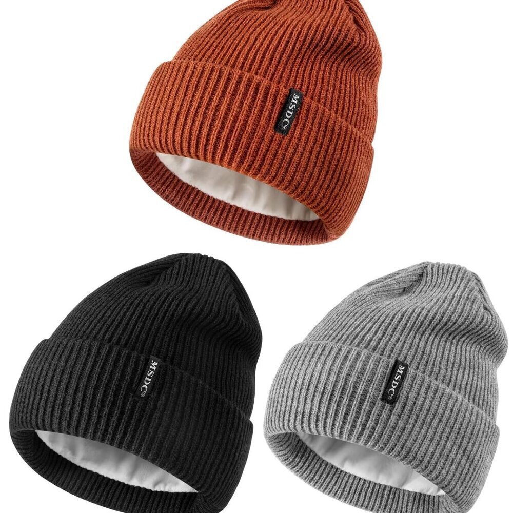 Fleece Lined Knit Beanies 3 Pack Unisex Winter Warm Thermal Skull Caps